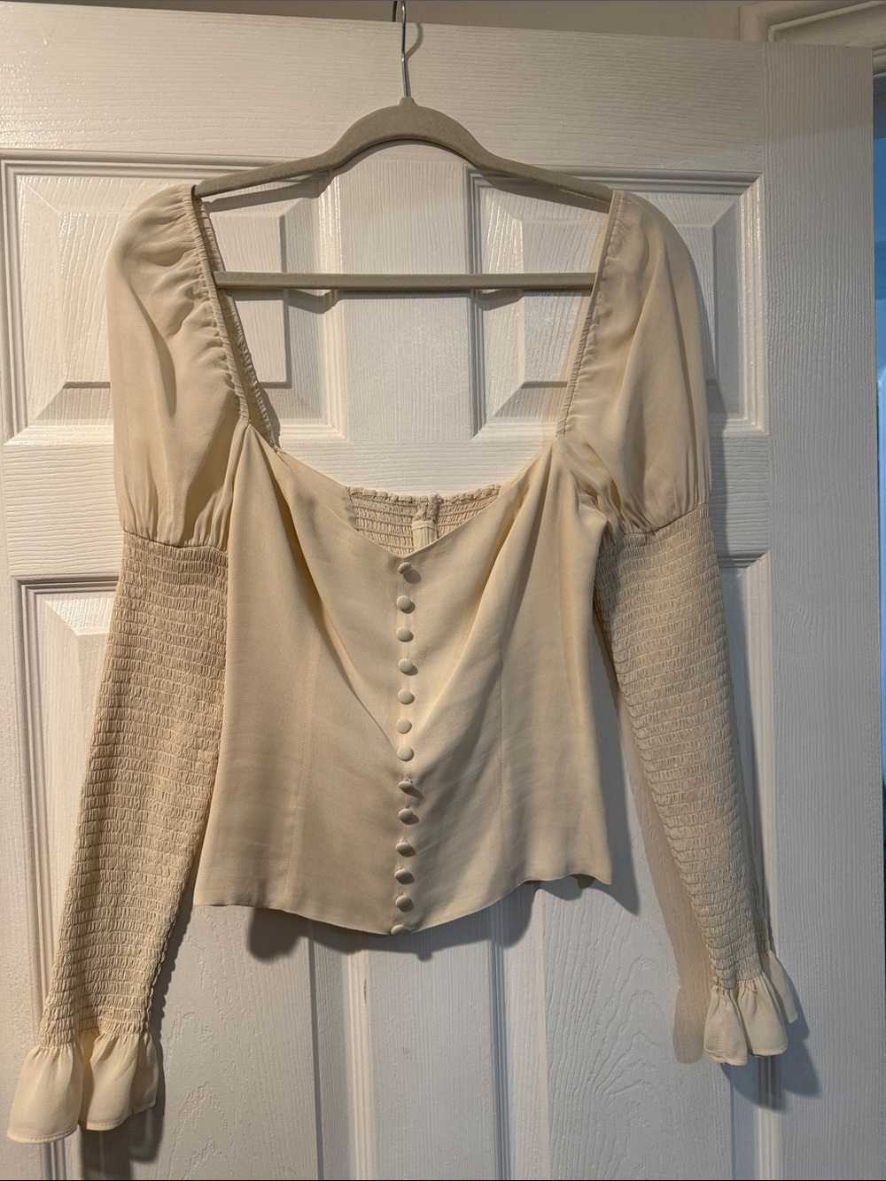 Reformation Ivory Square-Neck Button Front Blouse